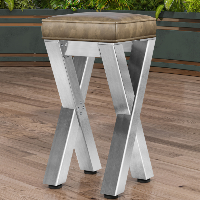JUANA | Gastro Barstol | B:H 40 x 81cm | Rustfritt stål/ Taupe | Lærsete: Taupe | uten ryggstøtte JUANA | Gastro Barstol | B:H 40 x 81cm | Rustfritt stål/ Taupe | Lærsete: Taupe | uten ryggstøtte