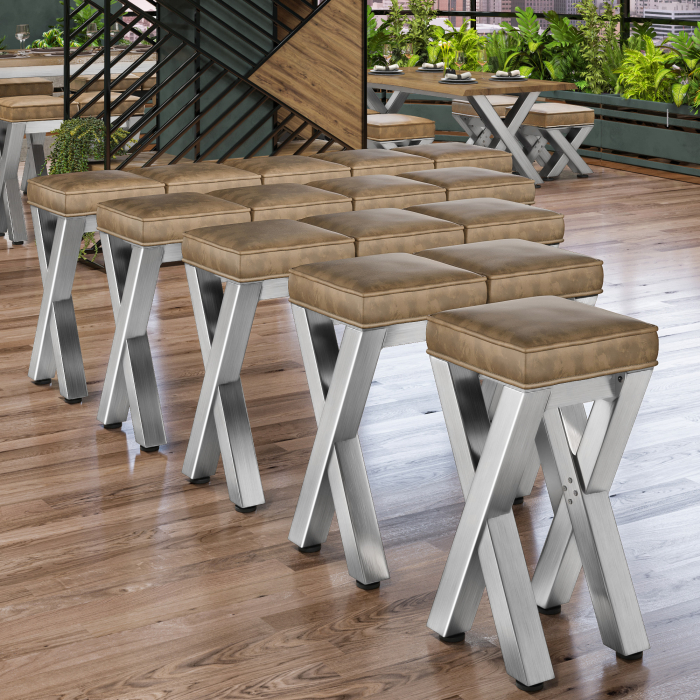 JUANA | Gastro Barstol | B:H 40 x 81cm | Rustfritt stål/ Taupe | Lærsete: Taupe | uten ryggstøtte JUANA | Gastro Barstol | B:H 40 x 81cm | Rustfritt stål/ Taupe | Lærsete: Taupe | uten ryggstøtte