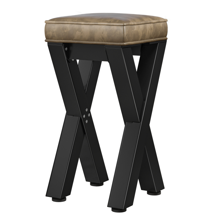 JUANA | Sgabello da bar Gastro | H: 40 x 81 cm | Nero/ Taupe | Sedile in pelle: Taupe | senza schienale