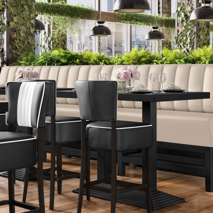 MIAMI | Hög restaurangsoffa | B:H 120 x 133 cm | Krämfärgad | Randig | Läder MIAMI | Hög restaurangsoffa | B:H 120 x 133 cm | Krämfärgad | Randig | Läder