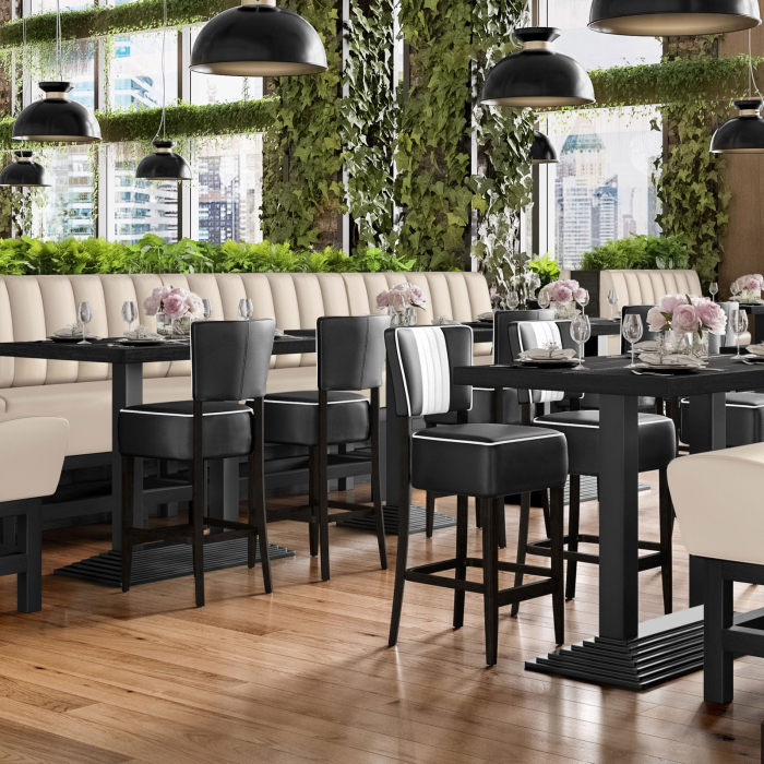 MIAMI | Hög restaurangsoffa | B:H 120 x 133 cm | Krämfärgad | Randig | Läder MIAMI | Hög restaurangsoffa | B:H 120 x 133 cm | Krämfärgad | Randig | Läder