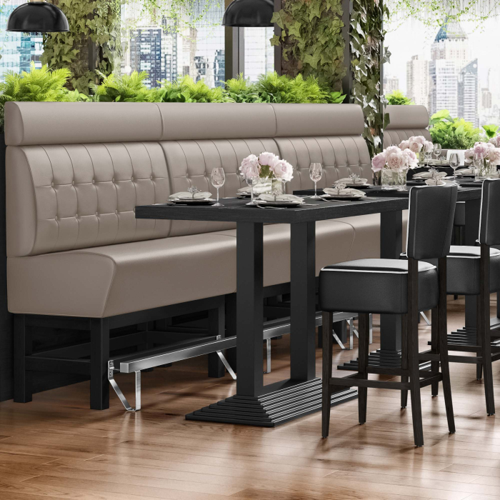 MIAMI | Hög restaurangsoffa | B:H 120 x 158 cm | Taupe | Chesterfield-knapp | Läder MIAMI | Hög restaurangsoffa | B:H 120 x 158 cm | Taupe | Chesterfield-knapp | Läder