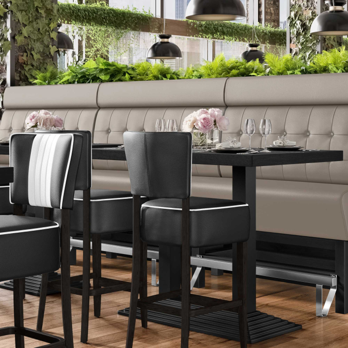 MIAMI | Hög restaurangsoffa | B:H 120 x 158 cm | Taupe | Chesterfield-knapp | Läder MIAMI | Hög restaurangsoffa | B:H 120 x 158 cm | Taupe | Chesterfield-knapp | Läder