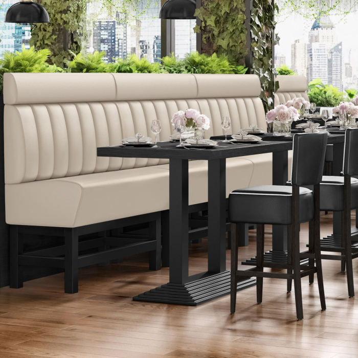 MIAMI | Hög restaurangsoffa | B:H 140 x 158 cm | Krämfärgad | Randig | Läder