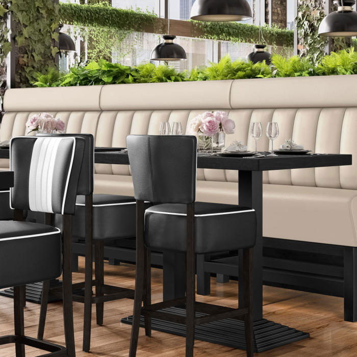 MIAMI | Hög restaurangsoffa | B:H 140 x 158 cm | Krämfärgad | Randig | Läder