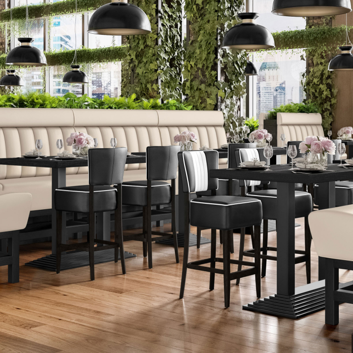 MIAMI | Hög restaurangsoffa | B:H 140 x 158 cm | Krämfärgad | Randig | Läder