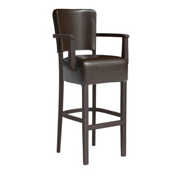 LUCA ARM | Gastro Barhocker | Leder | Holz | Braun | mit Lehne