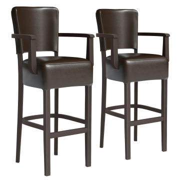 LUCA ARM | Gastro Barhocker | Leder | Holz | Braun | mit Lehne