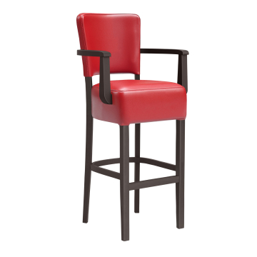 LUCA ARM | Gastro Barhocker | Leder | Holz | Rot | mit Lehne