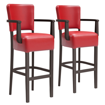 LUCA ARM | Gastro Barhocker | Leder | Holz | Rot | mit Lehne