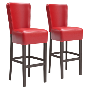 LUCA FULL | Gastro Barhocker | Leder | Holz | Rot | mit Lehne