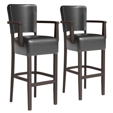 LUCA ARM | Gastro Barhocker | Leder | Holz | Schwarz | mit Lehne