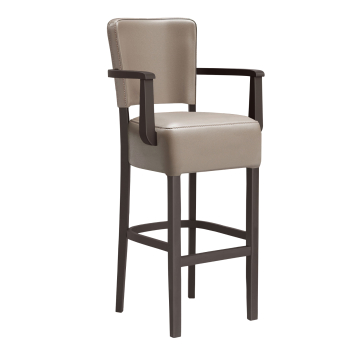 LUCA ARM | Gastro Barhocker | Leder | Holz | Taupe | mit Lehne