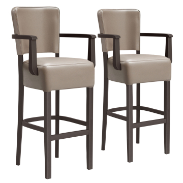 LUCA ARM | Gastro Barhocker | Leder | Holz | Taupe | mit Lehne