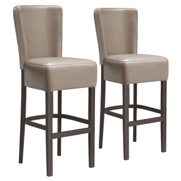 LUCA FULL | Gastro Barhocker | Leder | Holz | Taupe | mit Lehne