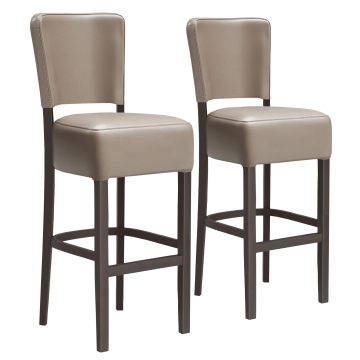 LUCA | Gastro Barhocker | Leder | Holz | Taupe | mit Lehne