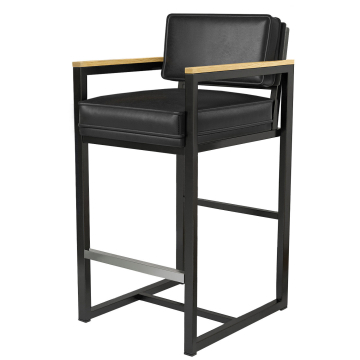 KYLA | Barstol med metalstel | Læder | Sort | Sort | Med ryglæn