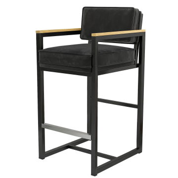KYLA | Barstol med metalstel | Fløjl | Sort | Sort | Med ryglæn