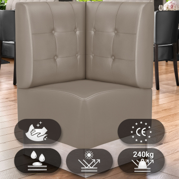 DALLAS | Hörnsoffa till restaurang | B:H 64 x 103 cm | Taupe | Chesterfield-knapp | Läder