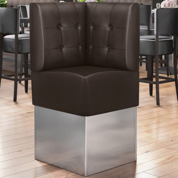DALLAS | Hörnsoffa till restaurang | B:H 64 x 133 cm | Brun | Chesterfield-knapp | Läder