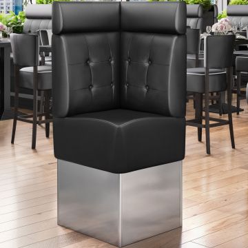 DALLAS | Hörnsoffa till restaurang | B:H 64 x 158 cm | Svart | Chesterfield-knapp | Läder