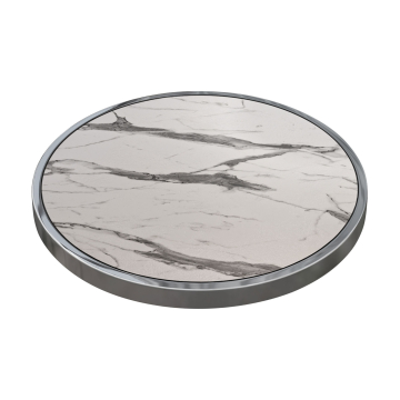 BRASIL | Piano d'appoggio gastronomico | Ø 60 cm | Marmo bianco | Bordo cromato | Rotondo