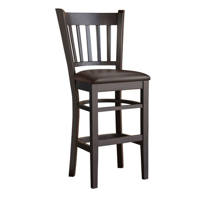 GIOVANNI | Taburete de bar de madera con respaldo | Piel | Madera | Marrón | con respaldo