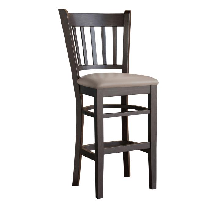 GIOVANNI | Taburete de bar de madera con respaldo | Piel | Madera | Taupe/Gris/Marrón | con respaldo
