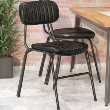 GINO | Retro Stoel | Zwart | Leer