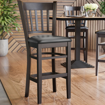 GIOVANNI | Gastro Barhocker | Leder | Holz | Schwarz | mit Lehne