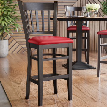 GIOVANNI | Houten Barkruk Met Rugleuning | Leer | Hout | Rood | Met rugleuning