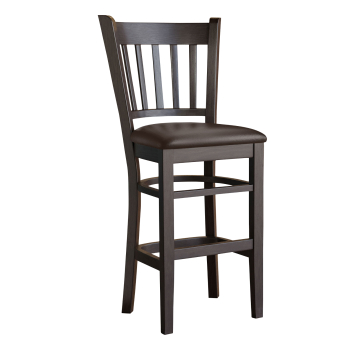GIOVANNI | Wooden Bar Stool with Backrest | Leather | Wood | Brown | with backrest