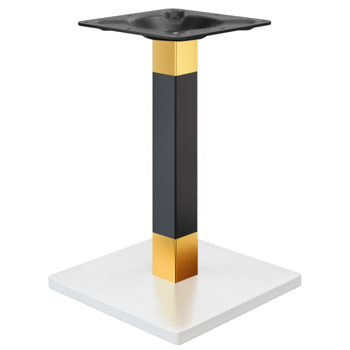 MADRID | Bistro Tischgestell | Weiß/Gold/Schwarz | Höhe: 71 cm | Säule: 8 x 8 cm | Bodenplatte: 45 x 45 cm