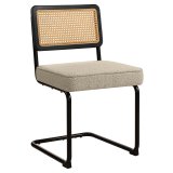 HAWAII | Chaise de bistro | Tissu teddy | Beige | Dos : rotin chêne