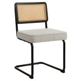 HAWAII | Chaise de bistrot | Tissu Teddy | Crème | Dos : Rotin Chêne