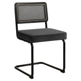 HAWAII | Chaise de bistro | Velours | Noir | Dossier : Rotin noir