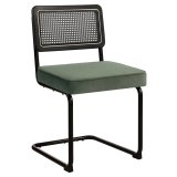 HAWAII | Bistro Stuhl | Samt | Grün | Rücken: Rattan Schwarz