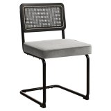 HAWAII | Bistro Stuhl | Samt | Grau | Rücken: Rattan Schwarz