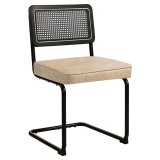 HAWAII | Bistro Stuhl | Leder | Beige | Rücken: Rattan Schwarz