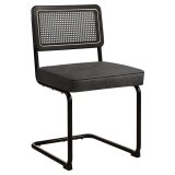 HAWAII | Bistro Stuhl | Leder | Schwarz | Rücken: Rattan Schwarz