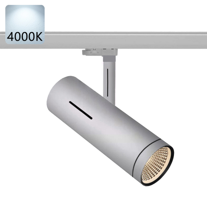 SYDNEY | LED proyector de carril | Gris claro | 40W / 4000K | Blanco neutro | 3 fases