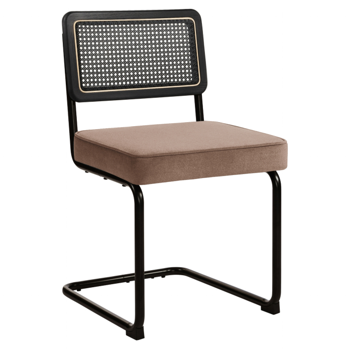 HAWAII | Bistro Stuhl | Samt | Braun | Rücken: Rattan Schwarz