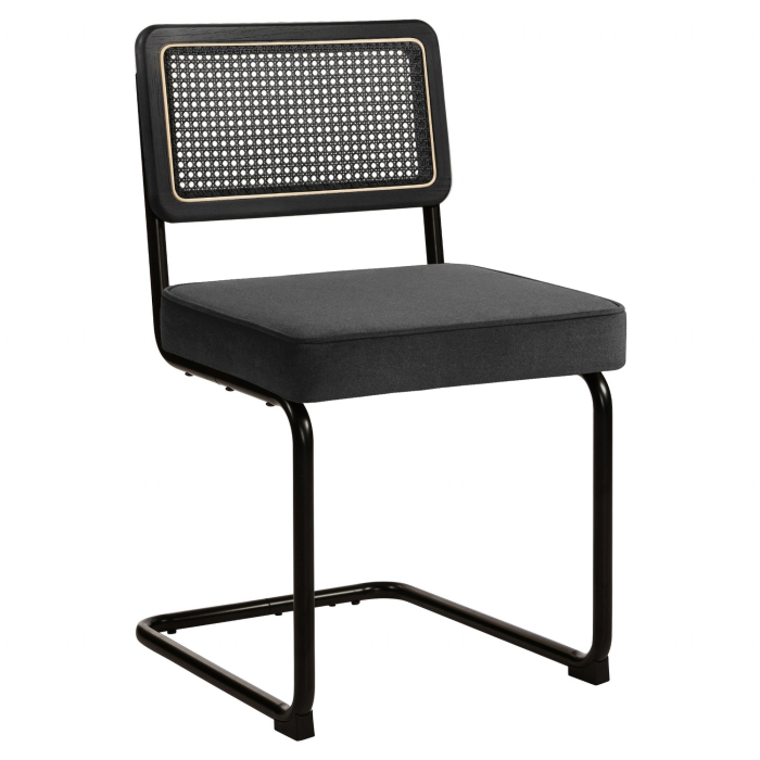 HAWAII | Bistrostol | Fløjl | Sort | Ryg: Sort rattan