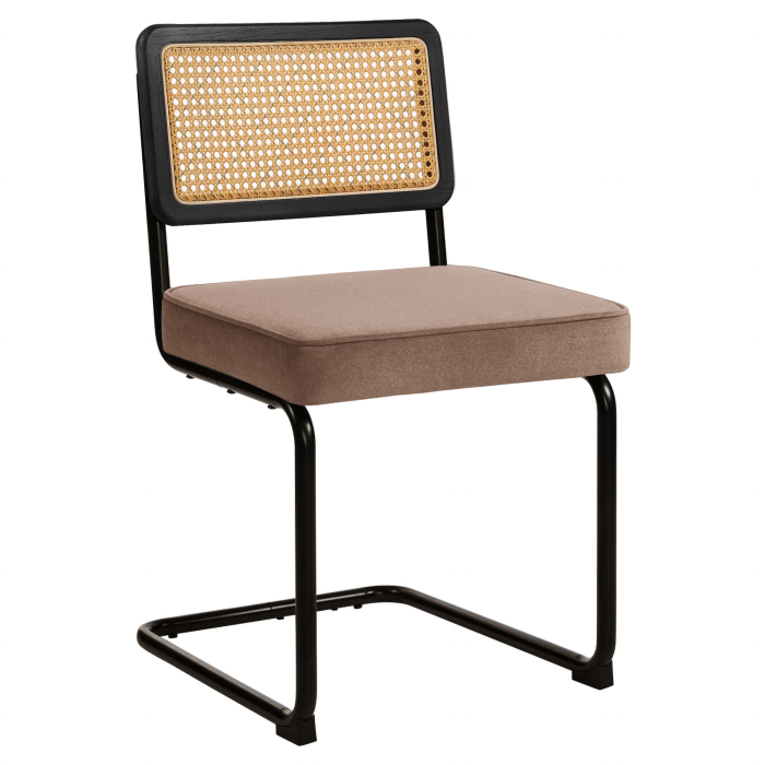 HAWAII | Krzesło Bistro | Aksamit | Brązowy | Oparcie: Rattan Dąb