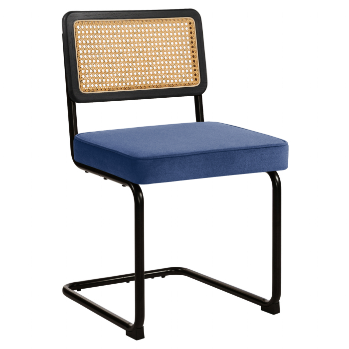 HAWAII | Bistro Chair | Velvet | Blue | Backrest: Rattan Oak