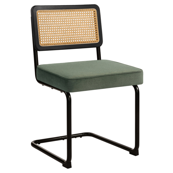 HAWAII | Krzesło Bistro | Aksamitt | Zielony | Oparcie: Rattan Dąb