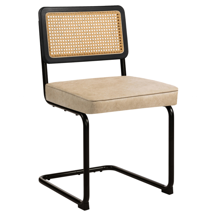 HAWAII | Krzesło Bistro | Skóra | Beżowy | Oparcie: Rattan Dąb