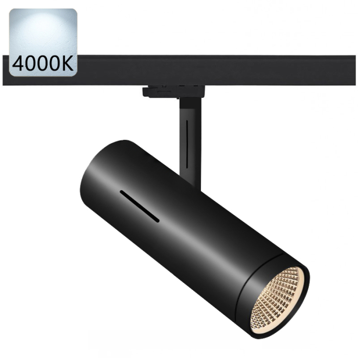 SYDNEY | Spot LED sur rail | Noir | 40W / 4000K | Blanc neutre | 3 phases