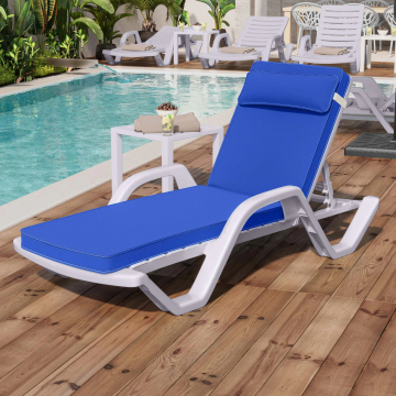 HAWAI | Ligstoel | Plastic | +Arm/ + Bekleding Blauw | Wit | Stapelbaar