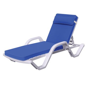 HAWAI | Sonnenliege | Kunststoff | +Arm/ + Polsterauflage Blau | Weiß | Stapelbar